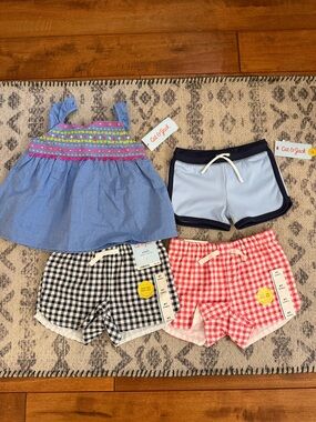 Cat & Jack Girls Embroidered Tank w/Gingham & ribbed Shorts summer bundle